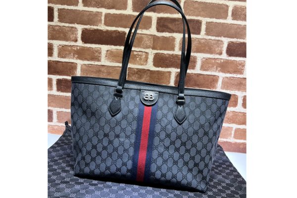 Replica Gucci x Balenciaga 680125 Women's Hacker Medium Tote Bag in black and dark grey canvas jacquard