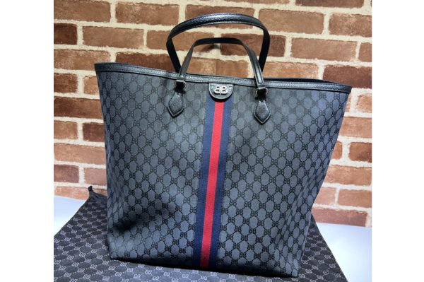 Replica Gucci x Balenciaga 680127 Men's Hacker Large Tote Bag in black and dark grey canvas jacquard