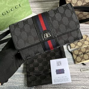 Replica Gucci x Balenciaga 680131 Women's Hacker Mini Bag in black and dark grey canvas jacquard