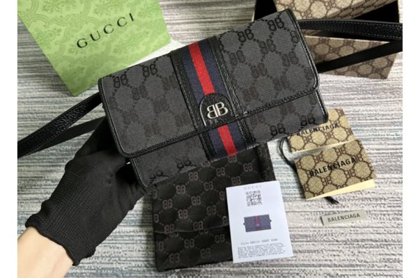 Replica Gucci x Balenciaga 680131 Women's Hacker Mini Bag in black and dark grey canvas jacquard