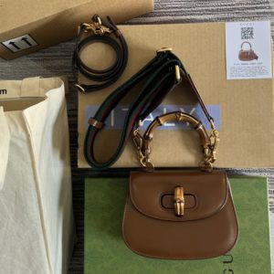 Replica Gucci ‎686864 Mini top handle bag with Bamboo in Brown leather