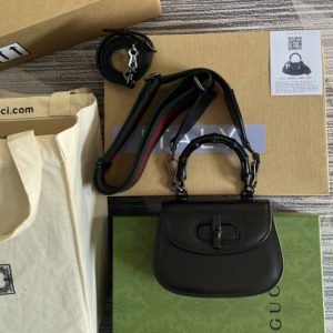 Replica Gucci ‎686864 Mini top handle bag with Bamboo in Black leather