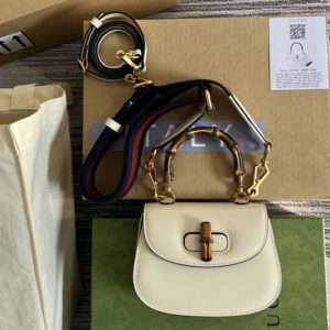 Replica Gucci ‎686864 Mini top handle bag with Bamboo in White leather