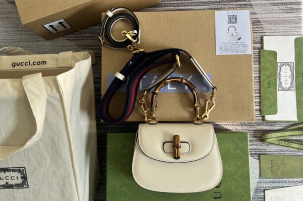 Replica Gucci ‎686864 Mini top handle bag with Bamboo in White leather