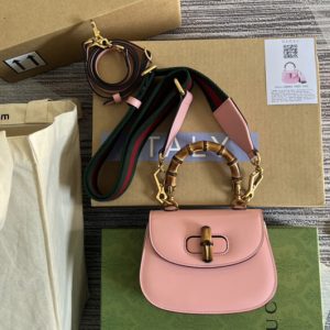 Replica Gucci ‎686864 Mini top handle bag with Bamboo in Pink leather