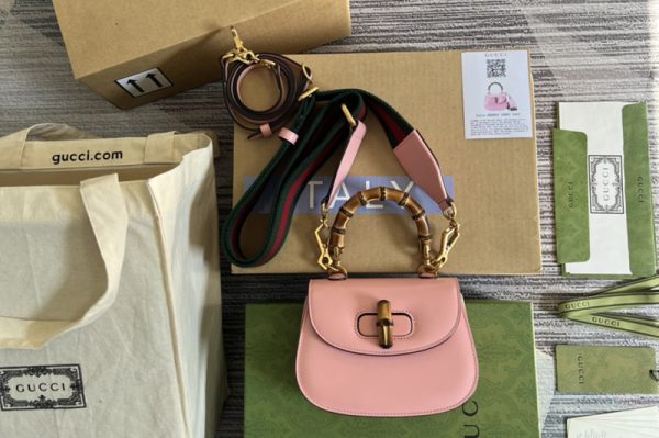 Replica Gucci ‎686864 Mini top handle bag with Bamboo in Pink leather