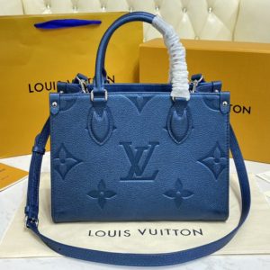 Replica Louis Vuitton M45660 LV OnTheGo PM tote Bag in Blue Monogram Empreinte leather