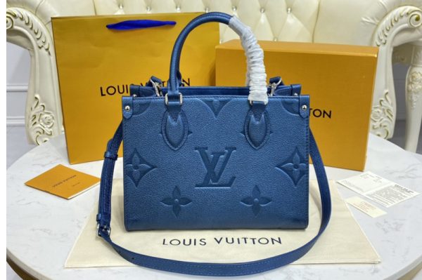 Replica Louis Vuitton M45660 LV OnTheGo PM tote Bag in Blue Monogram Empreinte leather