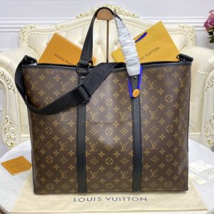 Replica Louis Vuitton M45733 LV Week-End Tote GM Bag in Monogram Macassar canvas