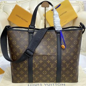 Replica Louis Vuitton M45734 LV Week-End Tote PM Bag in Monogram Macassar canvas