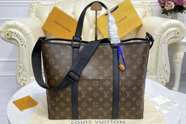 Replica Louis Vuitton M45734 LV Week-End Tote PM Bag in Monogram Macassar canvas