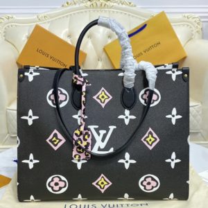 Replica Louis Vuitton M45815 LV Onthego GM Bag in Black Monogram coated canvas