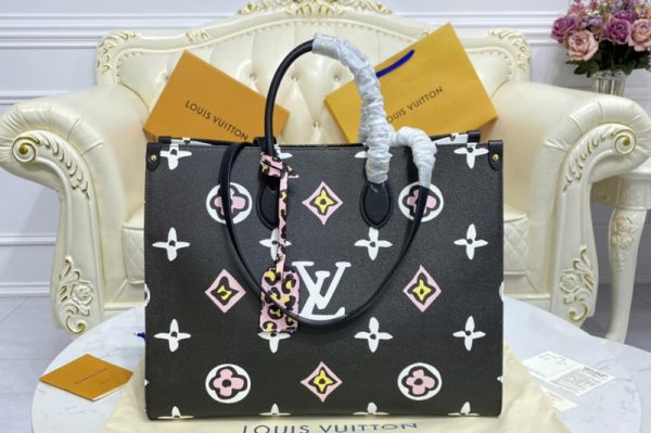 Replica Louis Vuitton M45815 LV Onthego GM Bag in Black Monogram coated canvas