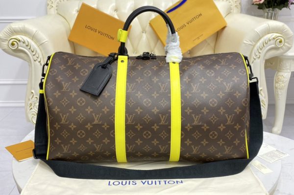 Replica Louis Vuitton M45866 LV Keepall Bandoulière 50 Travel bag in Monogram Macassar canvas