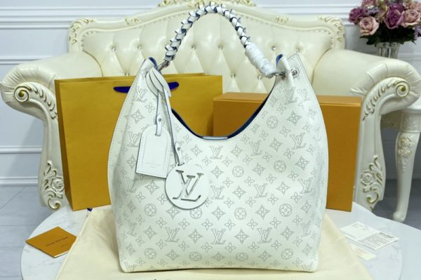 Replica Louis Vuitton M53188 Carmel hobo bag in White Mahina calf leather