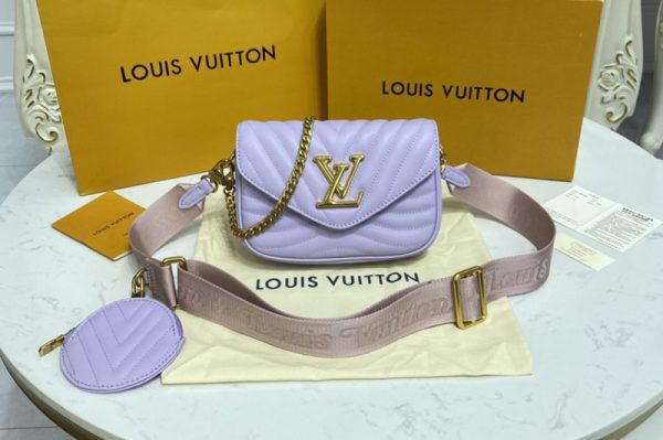 Replica Louis Vuitton M57864 LV New Wave Multi-Pochette crossbody handbag in Brume Gray Smooth cowhide leather