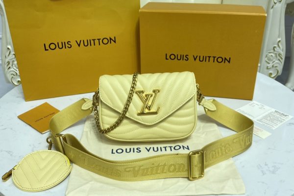 Replica Louis Vuitton M57942 LV New Wave Multi-Pochette crossbody handbag in Banane light Yellow Smooth cowhide leather