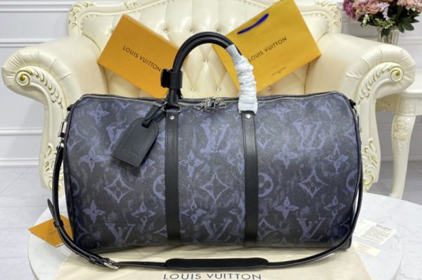 Replica Louis Vuitton M57278 LV keepall bandouliere 50 Bag in Monogram Pastel Noir coated canvas