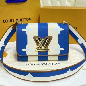 Replica Louis Vuitton M57659 LV Twist MM handbag in Blue Embroidered canvas and calf leather