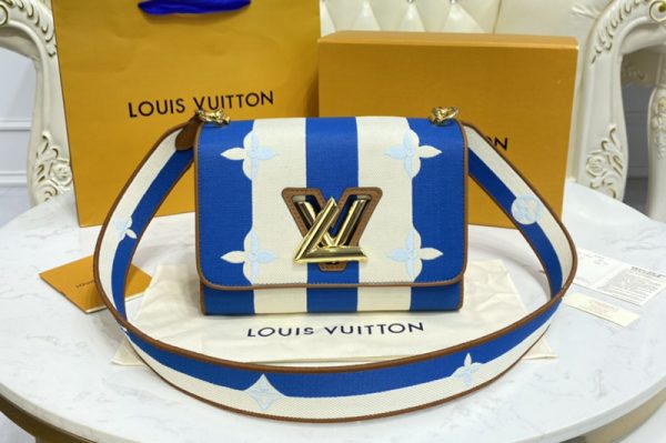 Replica Louis Vuitton M57659 LV Twist MM handbag in Blue Embroidered canvas and calf leather