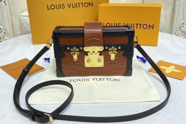 Replica Louis Vuitton N98998 LV Petite Malle handbag in Brown Brilliant Alligator leather