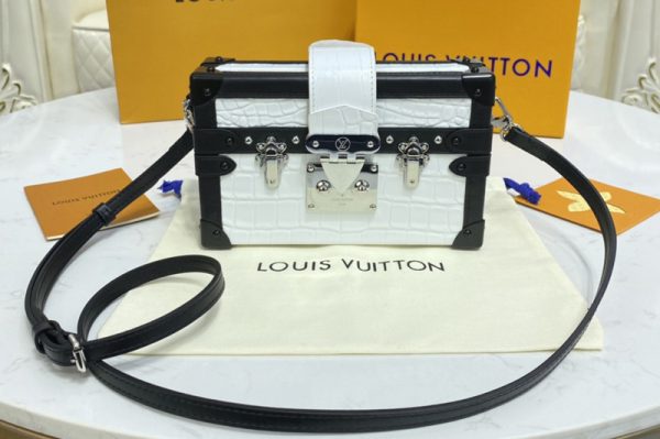 Replica Louis Vuitton N93817 LV Petite Malle handbag in White Brilliant Alligator leather