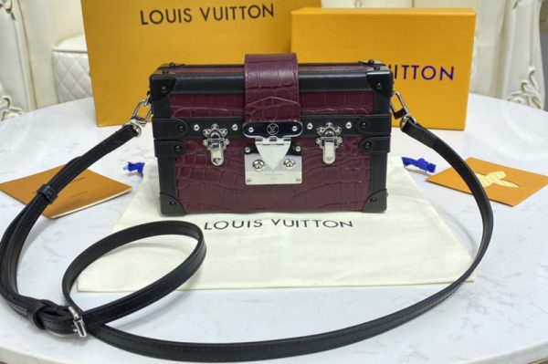 Replica Louis Vuitton N93803 LV Petite Malle handbag in Burgundy Brilliant Alligator leather