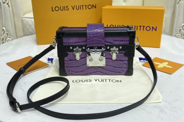 Replica Louis Vuitton N94390 LV Petite Malle handbag in Purple Brilliant Alligator leather