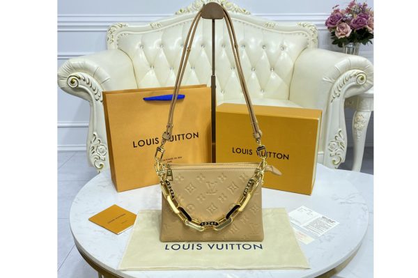 Replica Louis Vuitton M57791 LV Coussin PM handbag in Camel Monogram embossed puffy lambskin