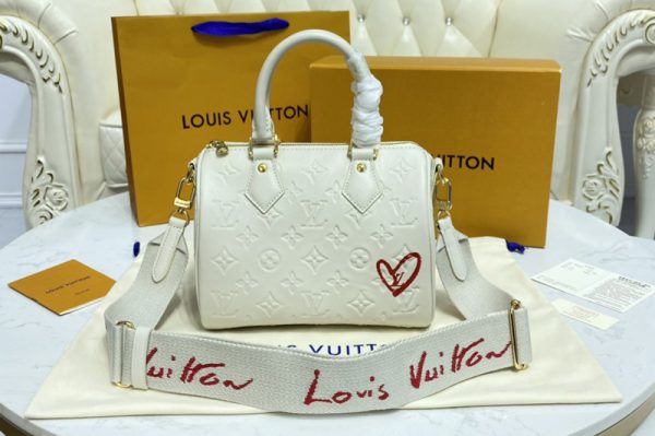 Replica Louis Vuitton M58631 LV Speedy Bandoulière 22 handbag in White Embossed lambskin leather