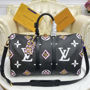 Replica Louis Vuitton M58656 LV Keepall Bandoulière 45 bag in Black Monogram coated canvas