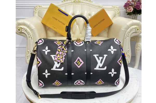 Replica Louis Vuitton M58656 LV Keepall Bandoulière 45 bag in Black Monogram coated canvas