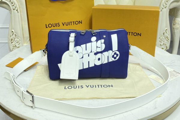 Replica Louis Vuitton M58747 LV City Keepall Bag in Blue cowhide leather