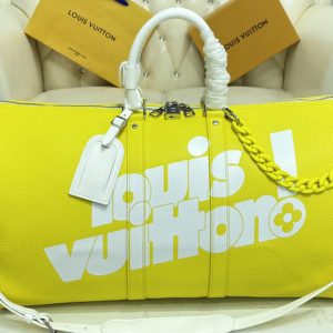 Replica Louis Vuitton M58748 LV Keepall Bandoulière 55 bag in Yellow cowhide leather