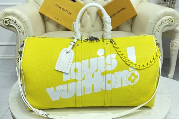 Replica Louis Vuitton M58748 LV Keepall Bandoulière 55 bag in Yellow cowhide leather