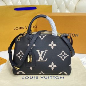 Replica Louis Vuitton M58913 LV Petit Palais tote bag in Black/Beige Monogram Empreinte Leather