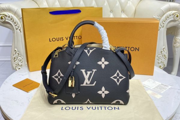 Replica Louis Vuitton M58913 LV Petit Palais tote bag in Black/Beige Monogram Empreinte Leather