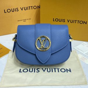 Replica Louis Vuitton M58964 LV Pont 9 Soft MM handbag in Blue Grained calfskin Leather