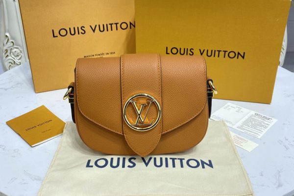 Replica Louis Vuitton M58729 LV Pont 9 Soft MM handbag in Sienne doree Grained calfskin Leather