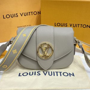 Replica Louis Vuitton M58728 LV Pont 9 Soft MM handbag in Gris Taupe Grained calfskin Leather