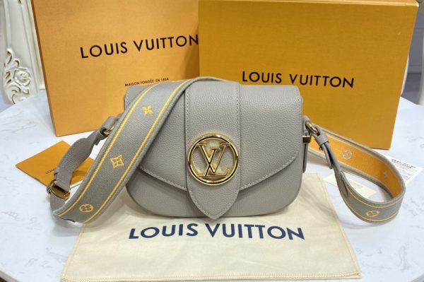 Replica Louis Vuitton M58728 LV Pont 9 Soft MM handbag in Gris Taupe Grained calfskin Leather