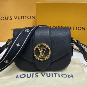 Replica Louis Vuitton M58727 LV Pont 9 Soft MM handbag in Black Grained calfskin Leather