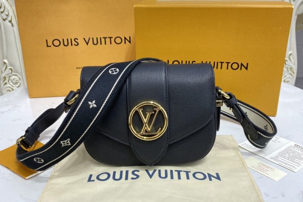 Replica Louis Vuitton M58727 LV Pont 9 Soft MM handbag in Black Grained calfskin Leather