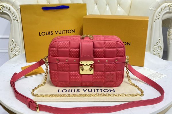 Replica Louis Vuitton M59118 LV Troca PM handbag in Pink Damier Quilt lambskin