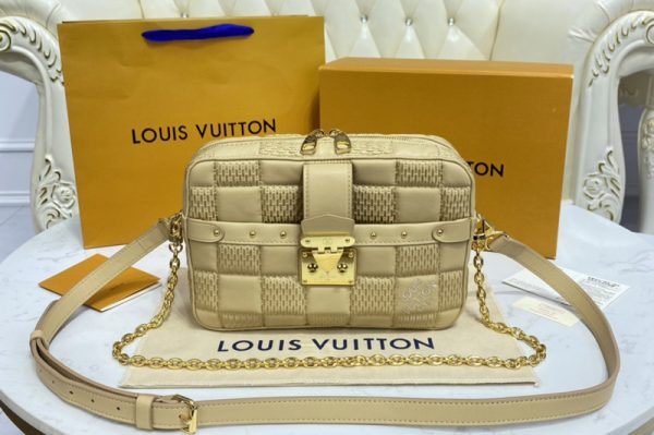 Replica Louis Vuitton M59116 LV Troca PM handbag in Beige Damier Quilt lambskin