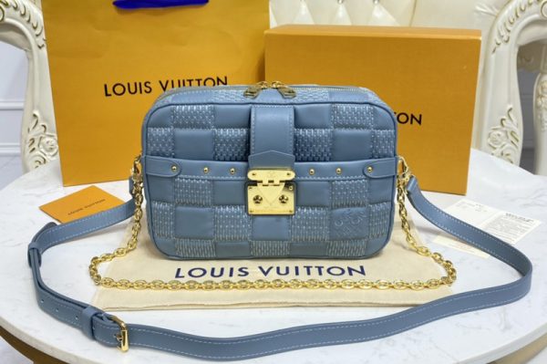 Replica Louis Vuitton M59115 LV Troca PM handbag in Blue Damier Quilt lambskin