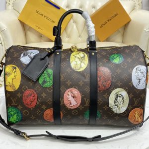 Replica Louis Vuitton M59261 LV Keepall Bandoulière 45 bag in Monogram Cameo printed canvas