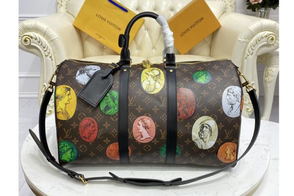 Replica Louis Vuitton M59261 LV Keepall Bandoulière 45 bag in Monogram Cameo printed canvas