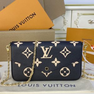 Replica Louis Vuitton M80482 LV Félicie Pochette Bag in Black/Beige Monogram Empreinte leather