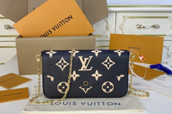 Replica Louis Vuitton M80482 LV Félicie Pochette Bag in Black/Beige Monogram Empreinte leather